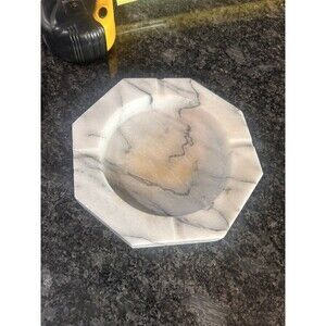 Vintage Mid Century Carved Polished Onyx Marble Natural Stone Octagon Ashtray